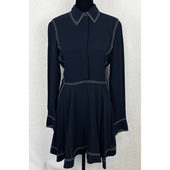 STELLA MCCARTNEY • 100% Silk Navy Contrast-Stitch Collared Mini Dress - Picture 16 of 16